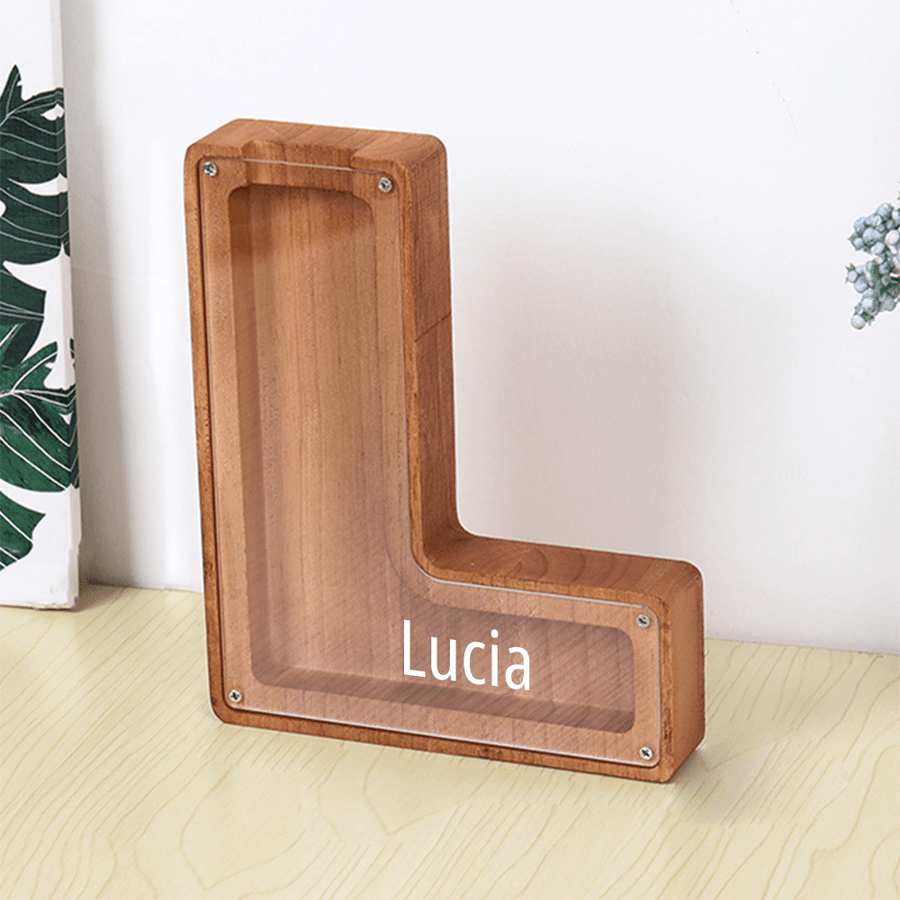 Personalized 26 Letters Piggy Bank Custom Name Wooden Money Box - Coolpeacock