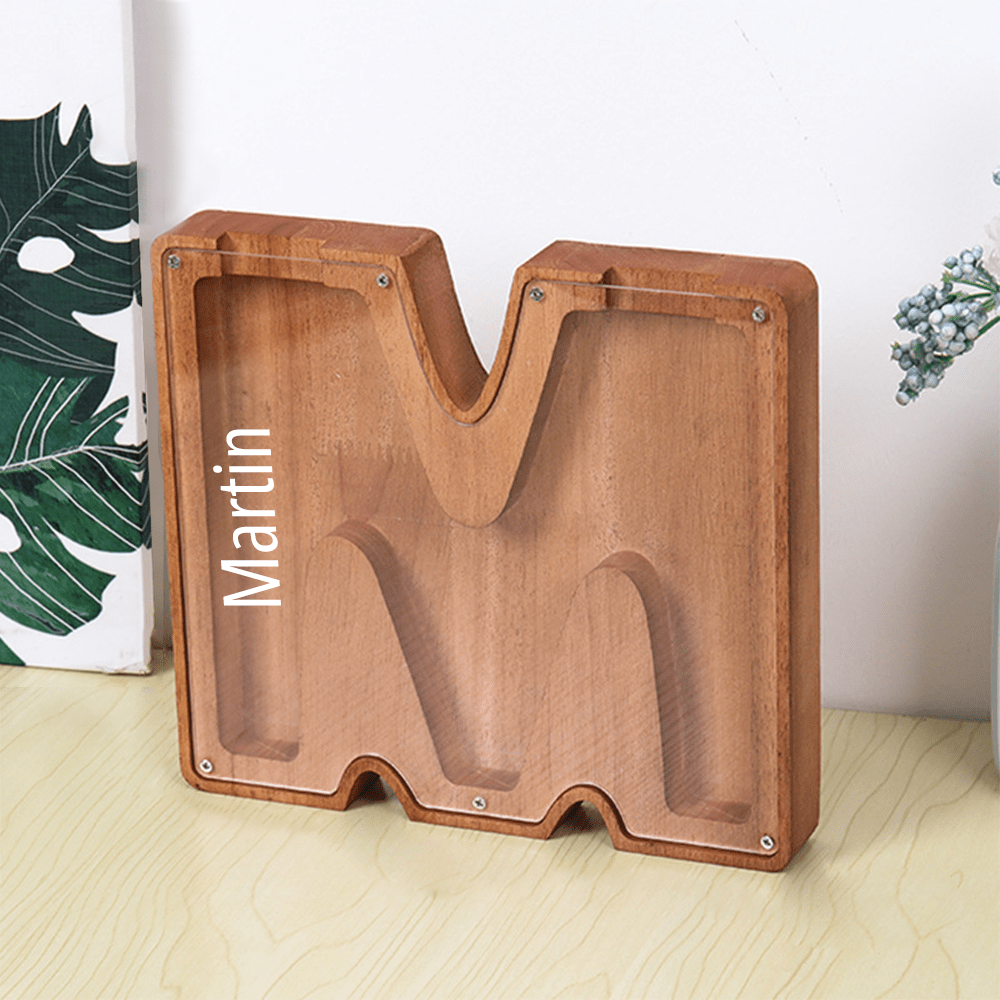 Personalized 26 Letters Piggy Bank Custom Name Wooden Money Box - Coolpeacock