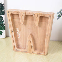 Personalized 26 Letters Piggy Bank Custom Name Wooden Money Box - Coolpeacock