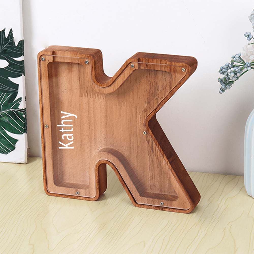 Personalized 26 Letters Piggy Bank Custom Name Wooden Money Box - Coolpeacock