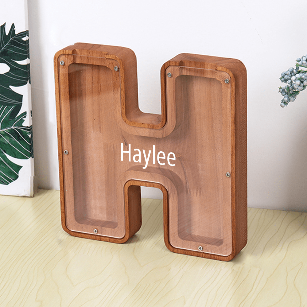 Personalized 26 Letters Piggy Bank Custom Name Wooden Money Box - Coolpeacock
