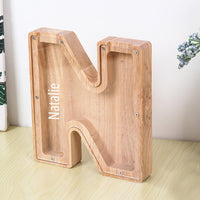 Personalized 26 Letters Piggy Bank Custom Name Wooden Money Box - Coolpeacock