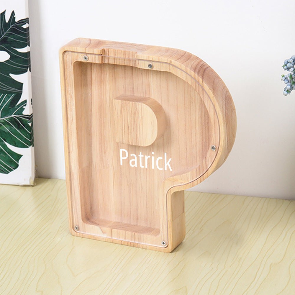 Personalized 26 Letters Piggy Bank Custom Name Wooden Money Box - Coolpeacock