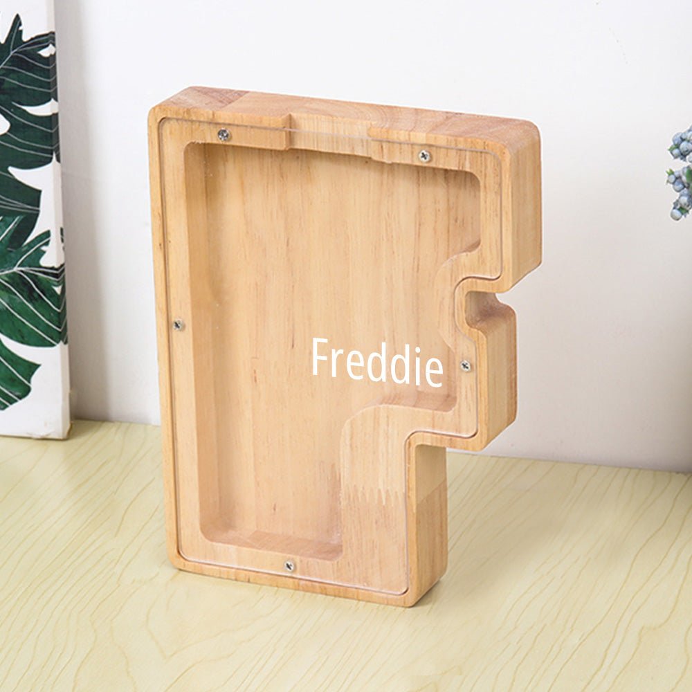 Personalized 26 Letters Piggy Bank Custom Name Wooden Money Box - Coolpeacock