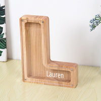 Personalized 26 Letters Piggy Bank Custom Name Wooden Money Box - Coolpeacock
