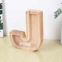 Personalized 26 Letters Piggy Bank Custom Name Wooden Money Box - Coolpeacock