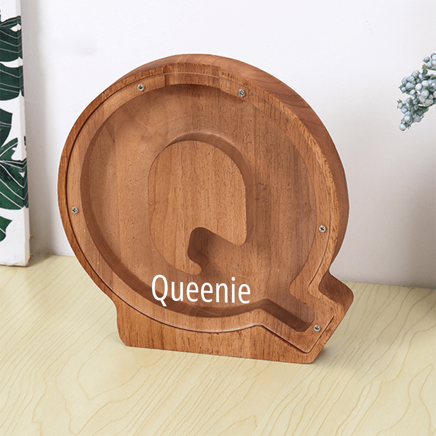 Personalized 26 Letters Piggy Bank Custom Name Wooden Money Box - Coolpeacock