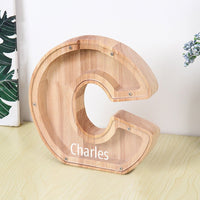 Personalized 26 Letters Piggy Bank Custom Name Wooden Money Box - Coolpeacock