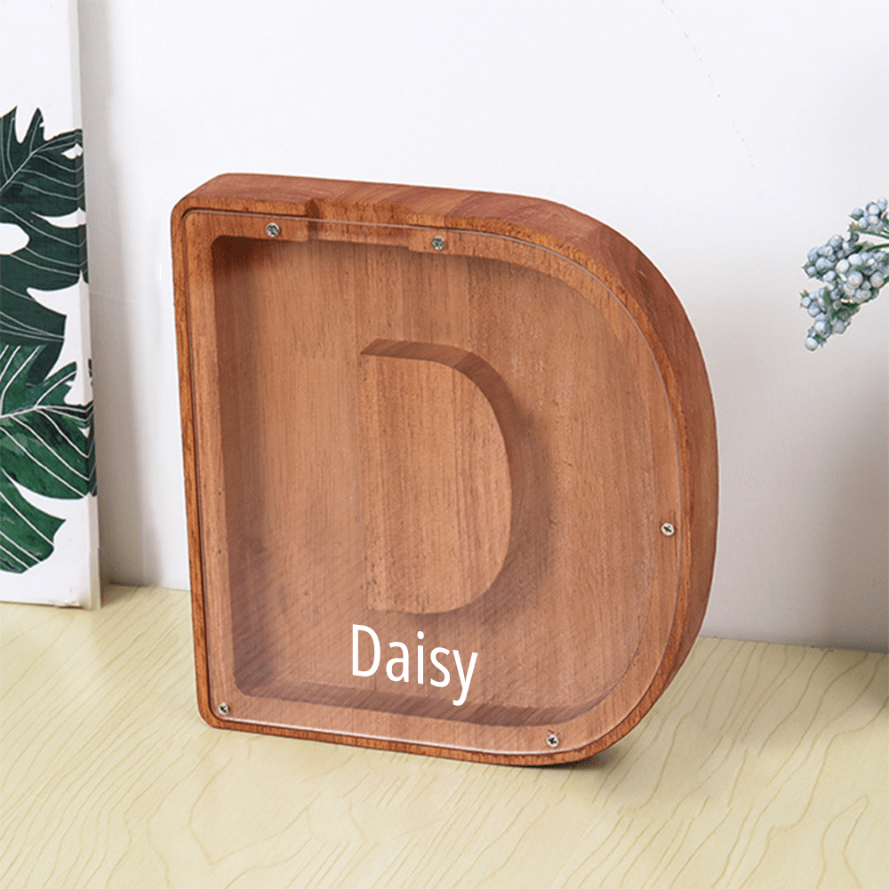 Personalized 26 Letters Piggy Bank Custom Name Wooden Money Box - Coolpeacock