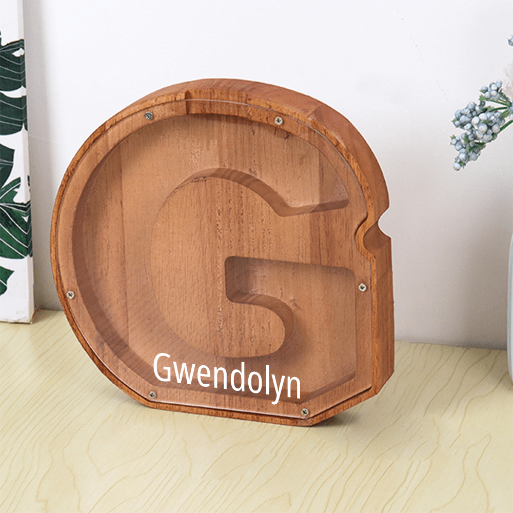 Personalized 26 Letters Piggy Bank Custom Name Wooden Money Box - Coolpeacock