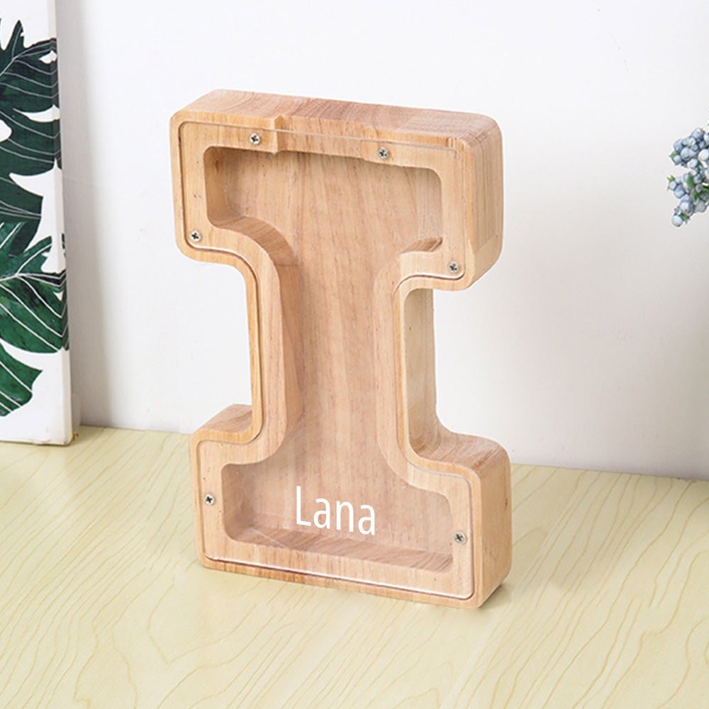 Personalized 26 Letters Piggy Bank Custom Name Wooden Money Box - Coolpeacock
