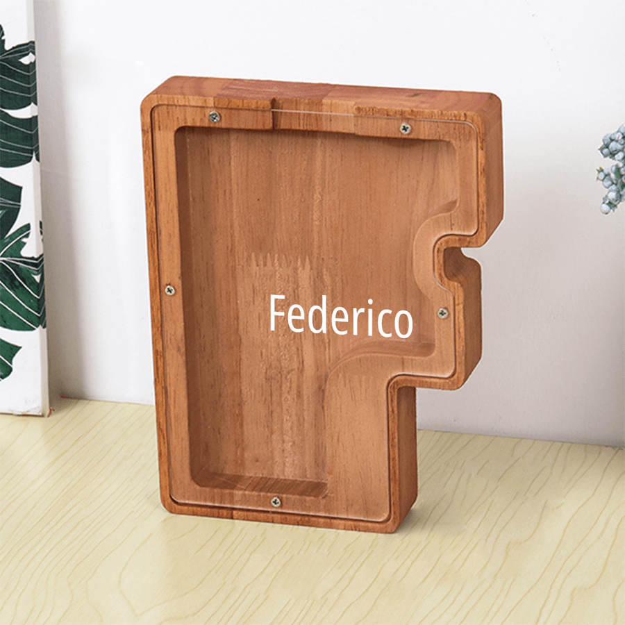 Personalized 26 Letters Piggy Bank Custom Name Wooden Money Box - Coolpeacock