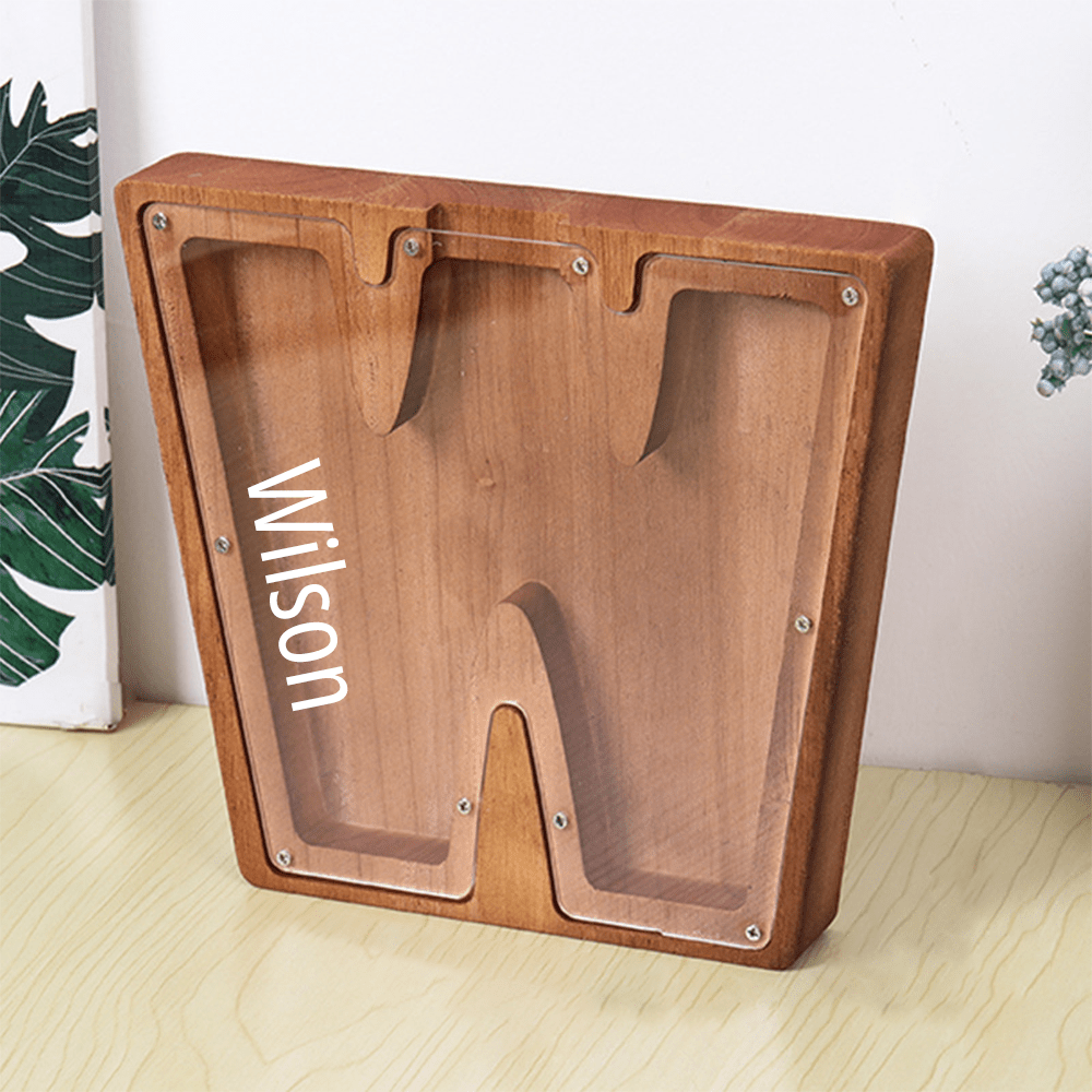 Personalized 26 Letters Piggy Bank Custom Name Wooden Money Box - Coolpeacock