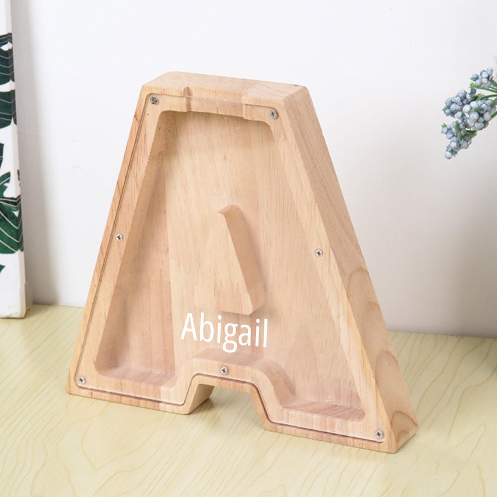Personalized 26 Letters Piggy Bank Custom Name Wooden Money Box - Coolpeacock
