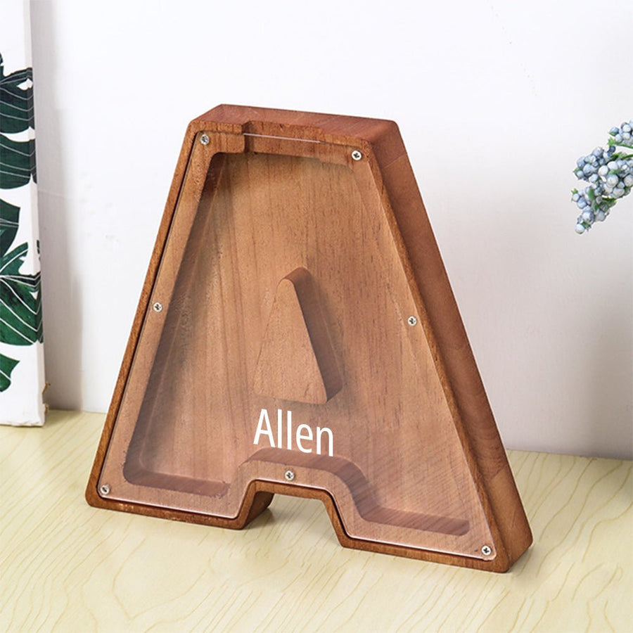 Personalized 26 Letters Piggy Bank Custom Name Wooden Money Box - Coolpeacock