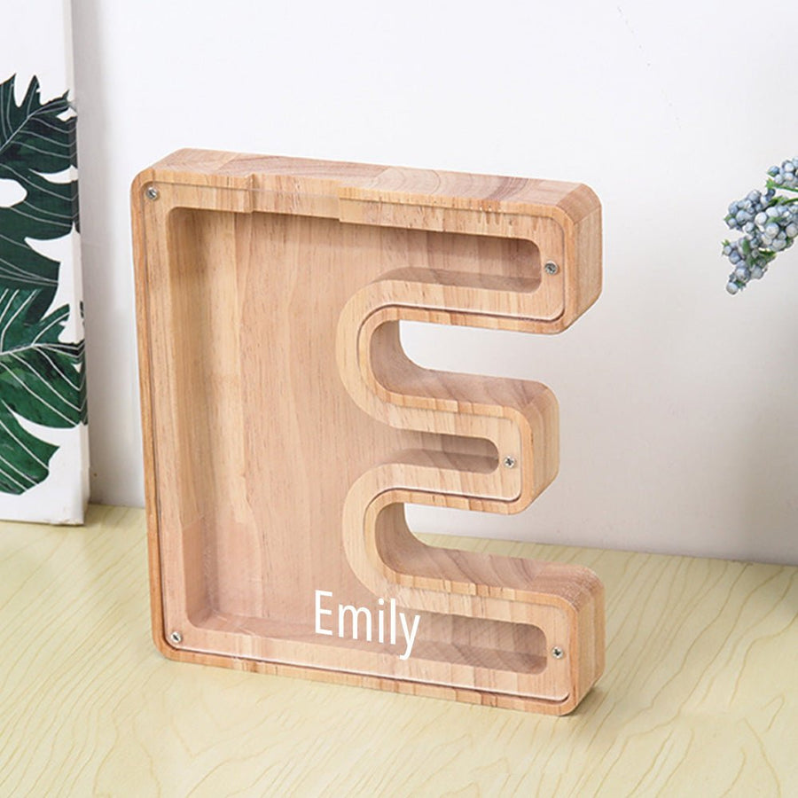 Personalized 26 Letters Piggy Bank Custom Name Wooden Money Box - Coolpeacock