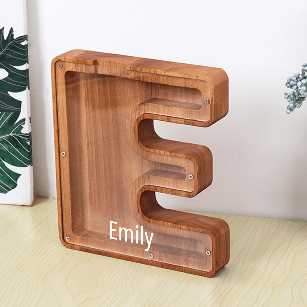 Personalized 26 Letters Piggy Bank Custom Name Wooden Money Box - Coolpeacock