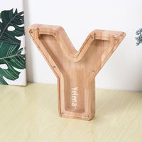 Personalized 26 Letters Piggy Bank Custom Name Wooden Money Box - Coolpeacock