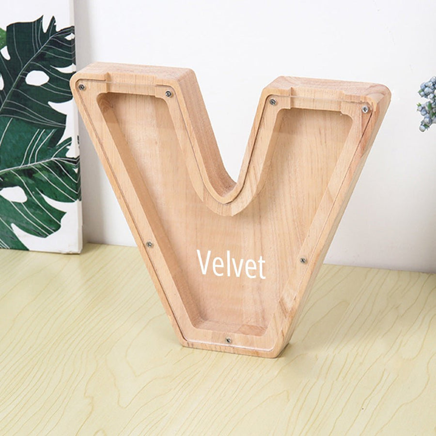 Personalized 26 Letters Piggy Bank Custom Name Wooden Money Box - Coolpeacock
