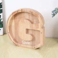 Personalized 26 Letters Piggy Bank Custom Name Wooden Money Box - Coolpeacock