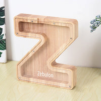 Personalized 26 Letters Piggy Bank Custom Name Wooden Money Box - Coolpeacock
