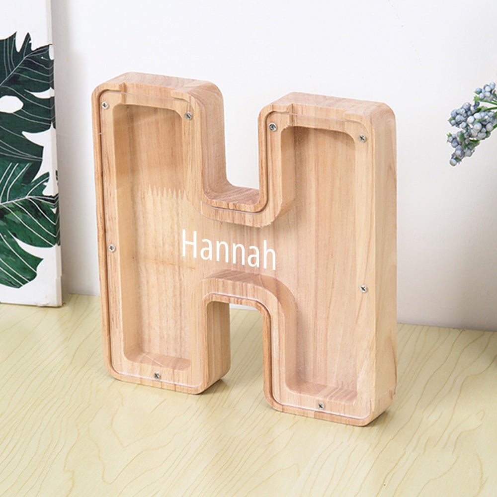 Personalized 26 Letters Piggy Bank Custom Name Wooden Money Box - Coolpeacock