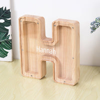 Personalized 26 Letters Piggy Bank Custom Name Wooden Money Box - Coolpeacock