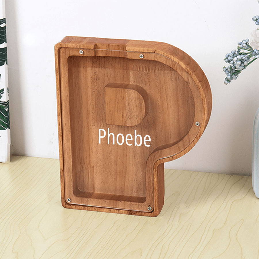 Personalized 26 Letters Piggy Bank Custom Name Wooden Money Box - Coolpeacock