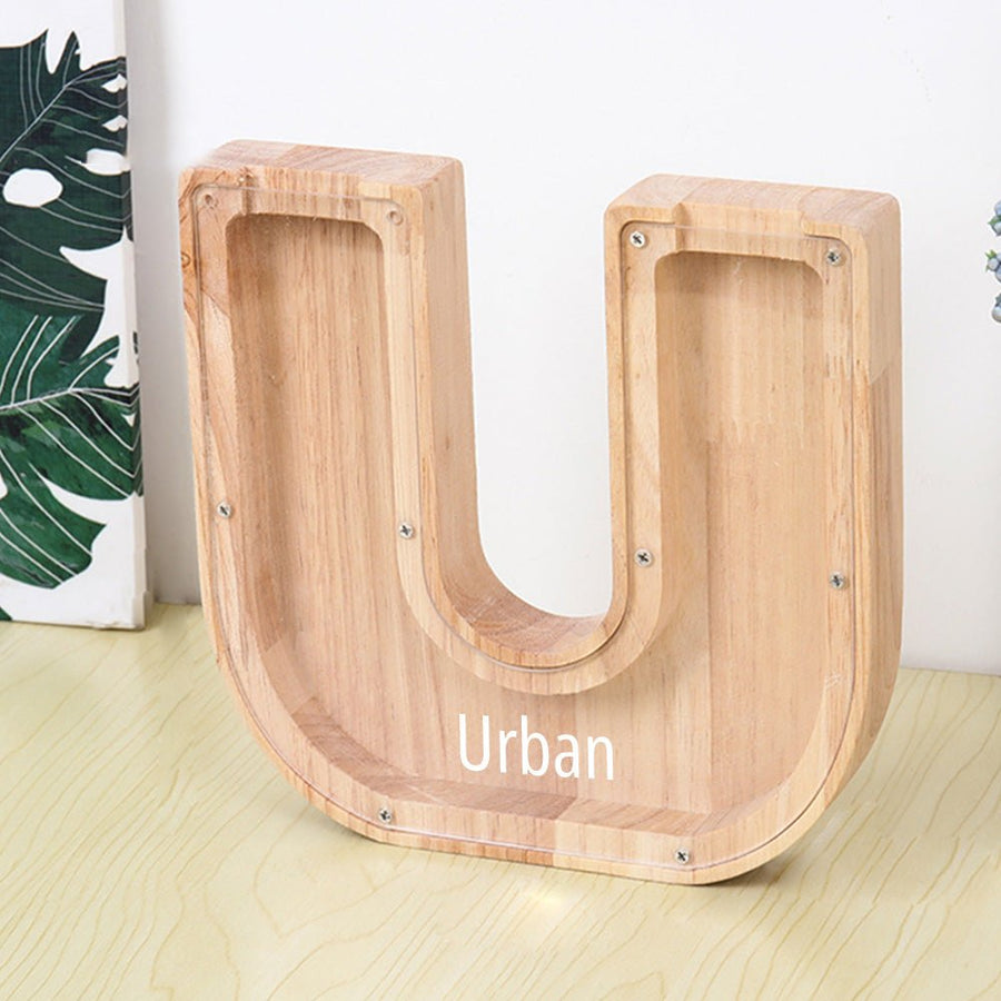 Personalized 26 Letters Piggy Bank Custom Name Wooden Money Box - Coolpeacock