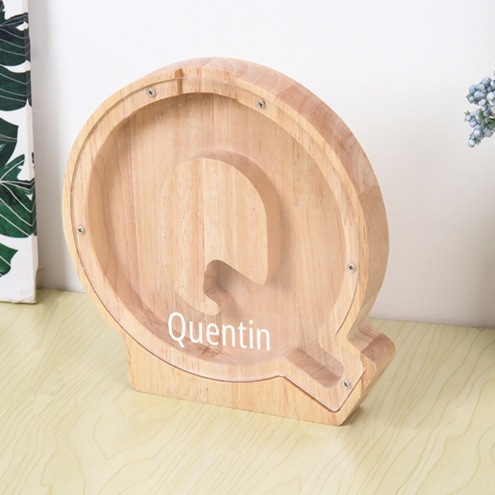 Personalized 26 Letters Piggy Bank Custom Name Wooden Money Box - Coolpeacock