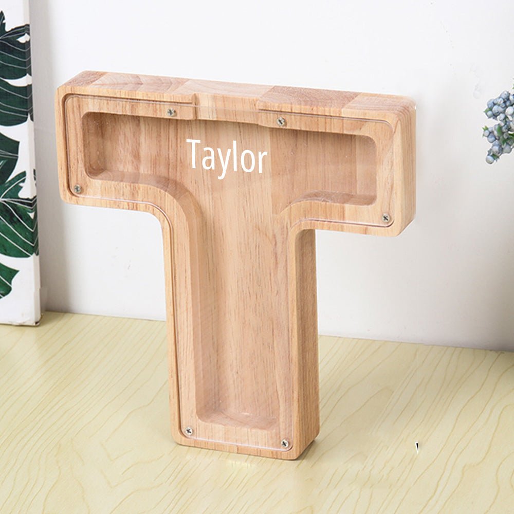 Personalized 26 Letters Piggy Bank Custom Name Wooden Money Box - Coolpeacock