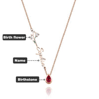 Personalized Birth Flower Birthstone Necklace with Name Necklace Jewelry Gift for Her - Coolpeacock