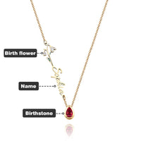 Personalized Birth Flower Birthstone Necklace with Name Necklace Jewelry Gift for Her - Coolpeacock