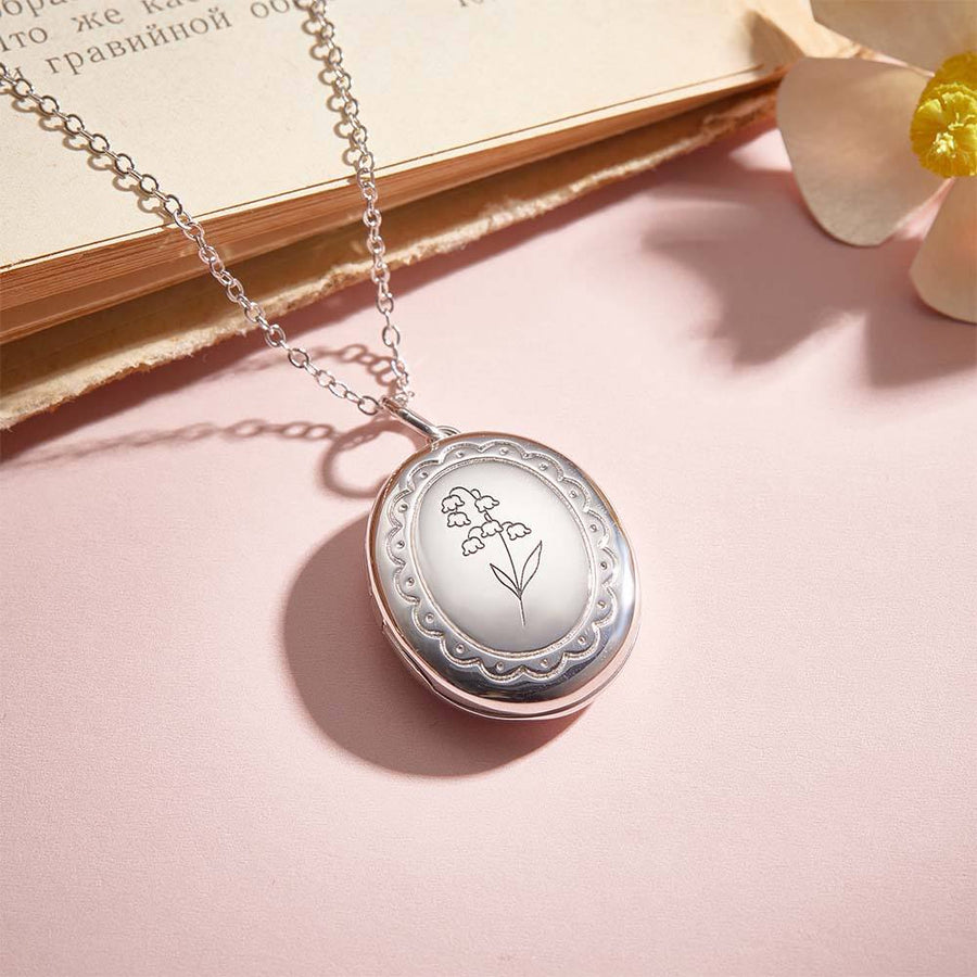 Personalized Birth Flower Locket Necklace with Photo Necklace Jewelry Gift for Her - Coolpeacock