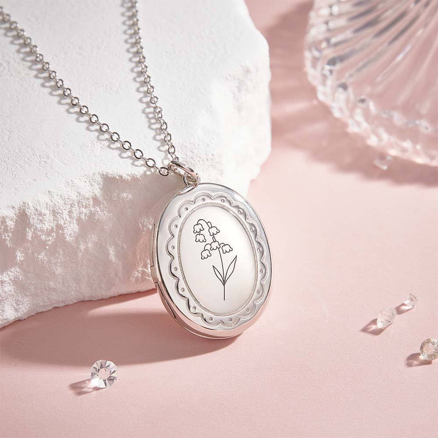 Personalized Birth Flower Locket Necklace with Photo Necklace Jewelry Gift for Her - Coolpeacock