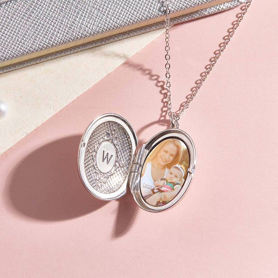 Personalized Birth Flower Locket Necklace with Photo Necklace Jewelry Gift for Her - Coolpeacock