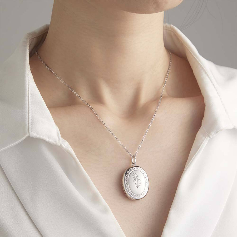 Personalized Birth Flower Locket Necklace with Photo Necklace Jewelry Gift for Her - Coolpeacock