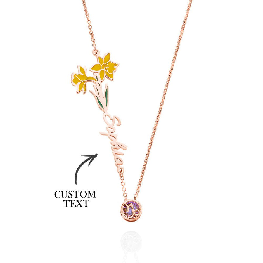 Personalized Birth Flower & Star Sign Name Necklace - Ideal Wedding Gift Birthday Gift - Coolpeacock