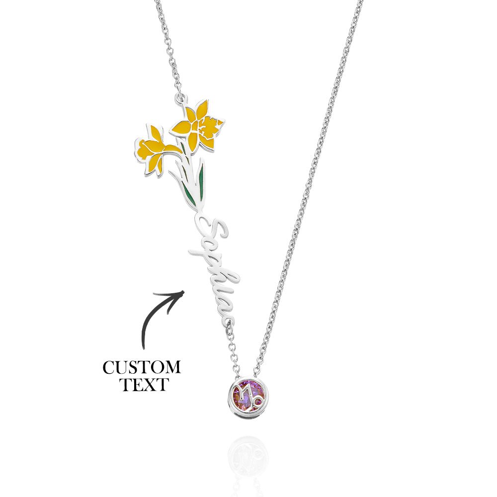 Personalized Birth Flower & Star Sign Name Necklace - Ideal Wedding Gift Birthday Gift - Coolpeacock
