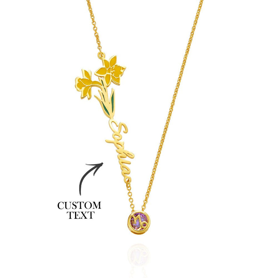 Personalized Birth Flower & Star Sign Name Necklace - Ideal Wedding Gift Birthday Gift - Coolpeacock