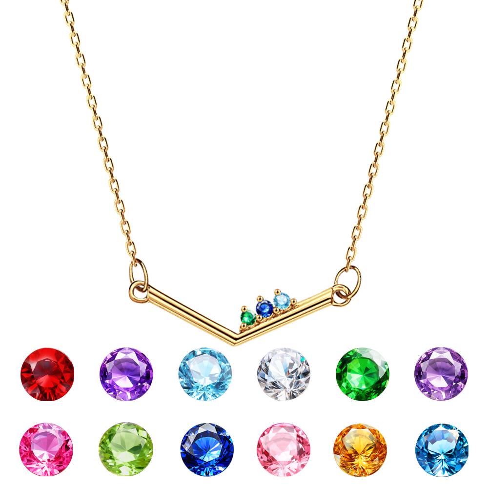Personalized Birthstone Necklace V Shaped Necklace Anniversary Birthday Gift for Her - Coolpeacock