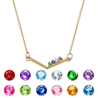 Personalized Birthstone Necklace V Shaped Necklace Anniversary Birthday Gift for Her - Coolpeacock