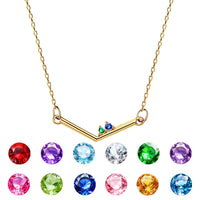 Personalized Birthstone Necklace V Shaped Necklace Anniversary Birthday Gift for Her - Coolpeacock