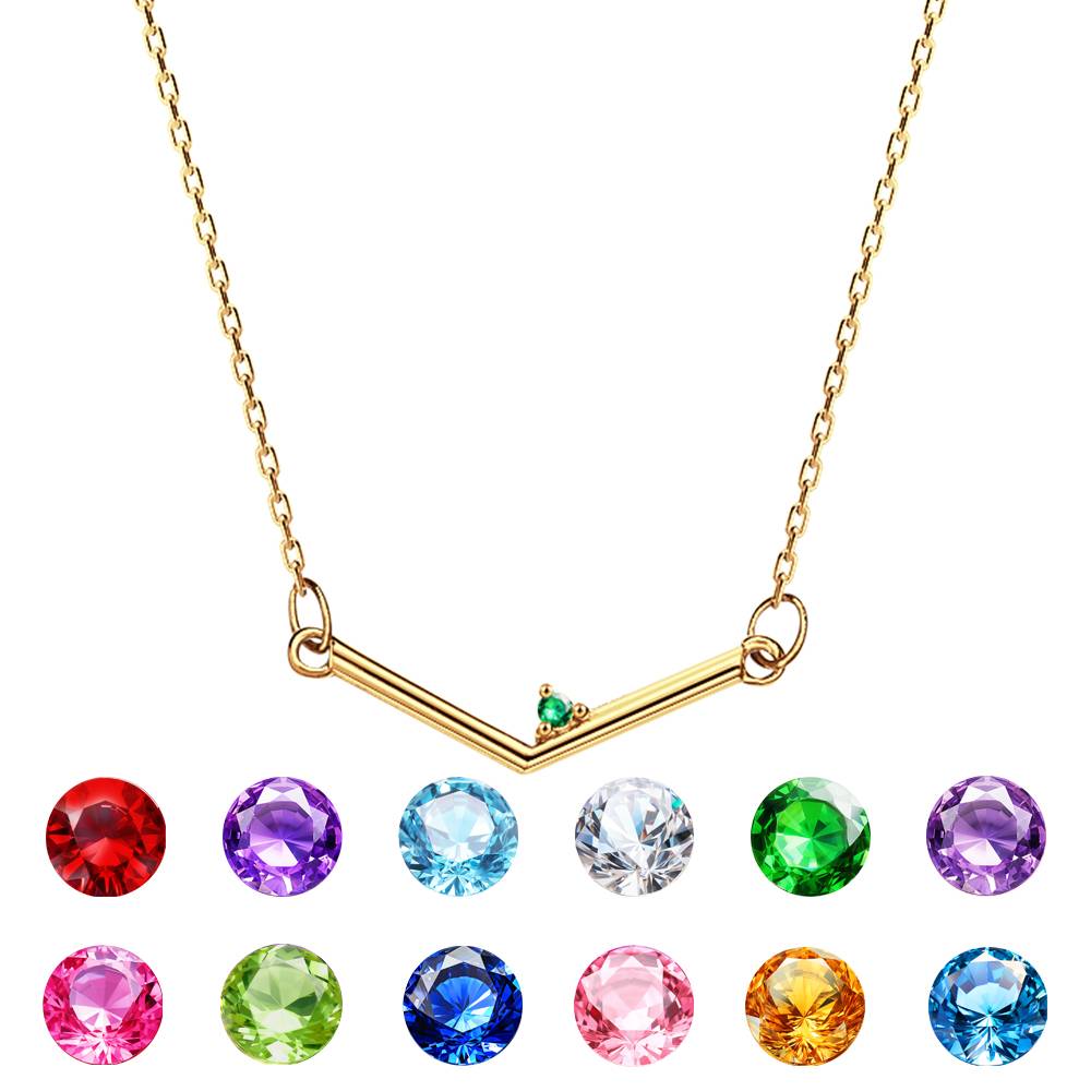 Personalized Birthstone Necklace V Shaped Necklace Anniversary Birthday Gift for Her - Coolpeacock
