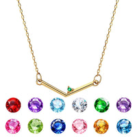 Personalized Birthstone Necklace V Shaped Necklace Anniversary Birthday Gift for Her - Coolpeacock