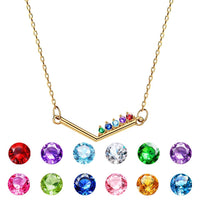Personalized Birthstone Necklace V Shaped Necklace Anniversary Birthday Gift for Her - Coolpeacock