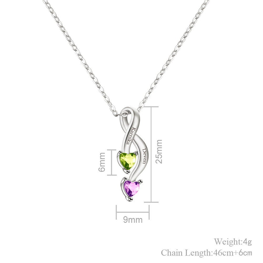 Personalized Birthstone Twisted 8 Necklace - Custom Name Engraved Copper Jewelry - Couples Necklace (Couple Gift, Anniversary) - Coolpeacock