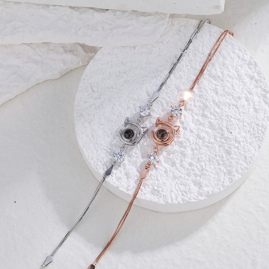 Personalized Cat Pendant Picture Projection Bracelet 925 Sterling Silver - Coolpeacock