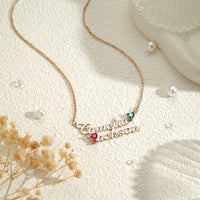 Personalized Double Name Necklace with Birthstones Jewelry Birthday Anniversary Gift for Her - Coolpeacock