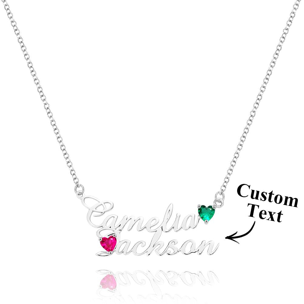 Personalized Double Name Necklace with Birthstones Jewelry Birthday Anniversary Gift for Her - Coolpeacock
